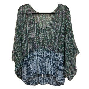 CAbi Green and Blue Patterned Blouse